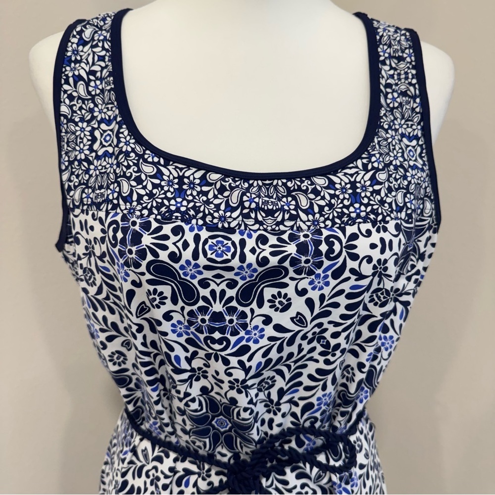Lands End Beach Dress Sleeveless Nylon Floral Pool Cover Up Vacation M/L(10/12) - Picture 4 of 6